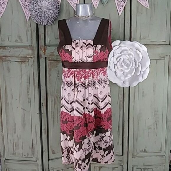 BCBG Paris Sleeveless Summer Dress Pink Brown Size 4 - Picture 2 of 6